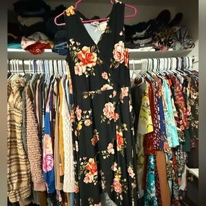 Justify Black High Low Dress with Floral Design